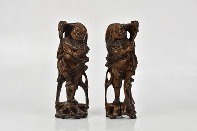 Lot 1682 - A pair of Japanese rootwood figures of men...