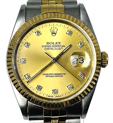 Lot 1125 - ROLEX; a gentleman's bimetallic Datejust...