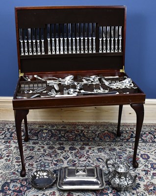 Lot 2020 - A mahogany veneered canteen of silver plated...