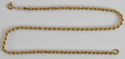 Lot 1420 - A 9ct yellow gold rope twist necklace, length...