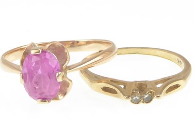 Lot 1087 - A 9ct gold dress ring, one with claw set pink...