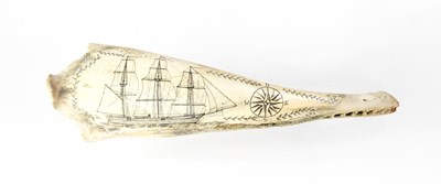 Lot 289 - A 19th century whale jawbone scrimshaw, images...