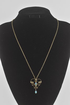 Lot 1398 - A 9ct gold opal set Edwardian style heart...