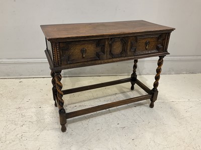 Lot 2005 - Oak single drawer side table, on barley twist...