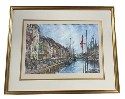 Lot 160 - UNATTRIBUTED; watercolour, a Danish canal...