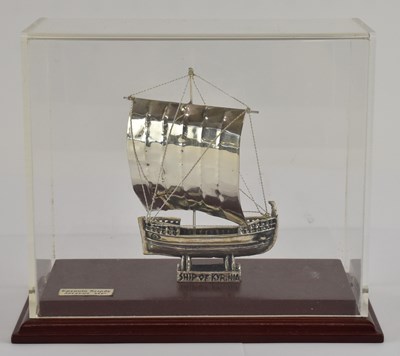 Lot 448 - A modern 950 grade silver model of a ship,...