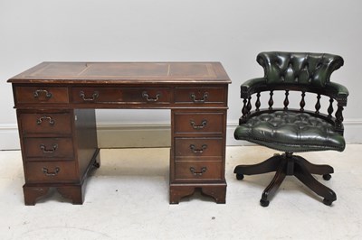 Lot 1053 - A reproduction mahogany veneered twin pedestal...