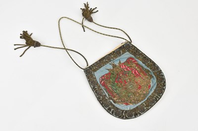 Lot 1543 - A 19th century Indian zardozi embroidered bag,...