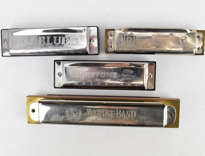 Lot 681 - Four harmonicas to include Hohner Marine Band...