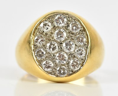 Lot 2260 - A yellow metal diamond set dress ring, stamped...