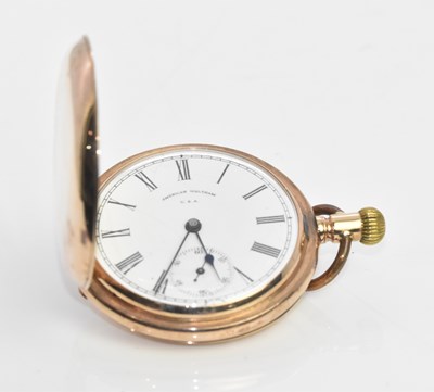 Lot 1132 - WALTHAM; a 10ct rose gold full hunter crown...
