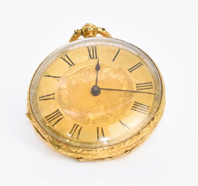 Lot 1134 - An 18ct gold key wind open face fob watch with...