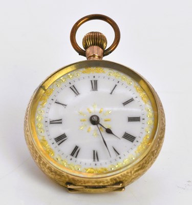 Lot 1135 - A 9ct gold crown wind open face fob watch with...
