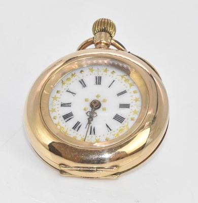 Lot 1136 - A 14ct gold crown wind open face fob watch...
