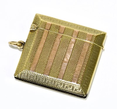 Lot 1529 - A 9ct gold vesta case, with engine turned and...