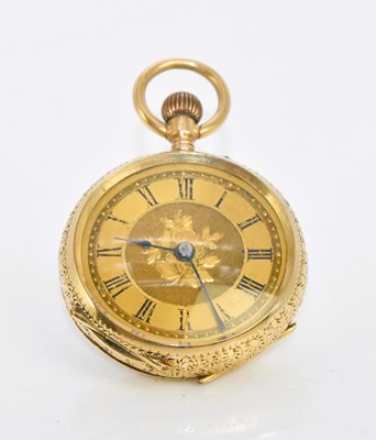 Lot 1137 - A 14ct gold crown wind open face fob watch...