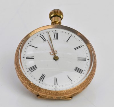 Lot 1139 - A rose gold coloured fob watch with base metal...