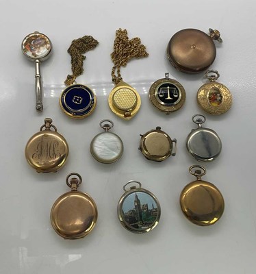 Lot 1140 - A group of fob watches including gold plated...