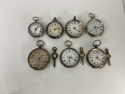 Lot 1141 - Seven silver fob watches.