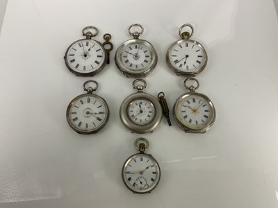 Lot 1142 - Seven silver fob watches.