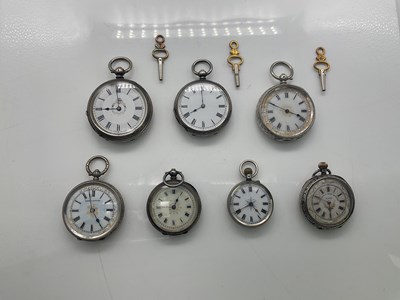 Lot 1143 - Seven silver fob watches.