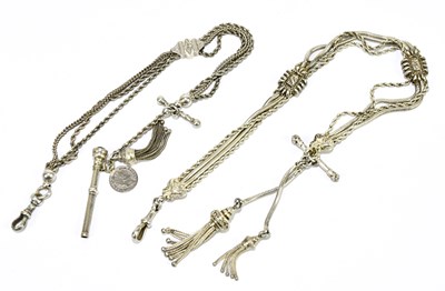 Lot 1842 - Two white metal fancy link adjustable Albert...