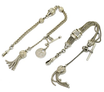 Lot 1847 - Two late Victorian white metal Albert chains,...