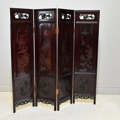 Lot 1555 - A Chinese hardwood four panel screen with...