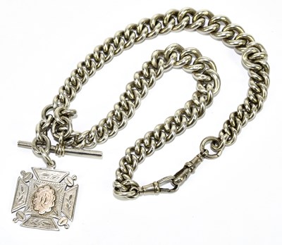 Lot 1844 - A silver double Albert chain, with T-bar and...