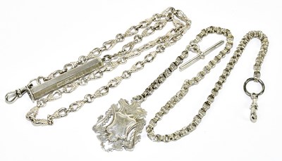 Lot 1848 - Two white metal fancy link Albert chains, one...
