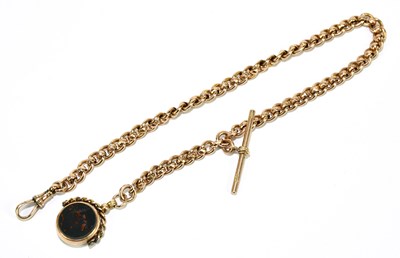 Lot 1837 - A 9ct gold fancy link Albert chain, with T-bar...