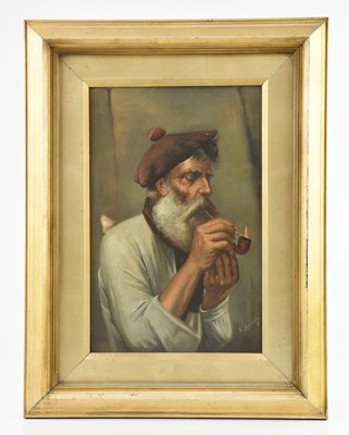 Lot 1119 - S MEARSON; oil on canvas, bearded man smoking...
