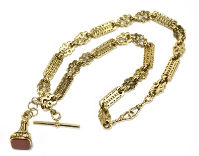 Lot 1836 - A 9ct gold fancy link double Albert, with...