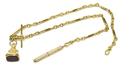Lot 1752 - A yellow metal fancy link double Albert, with...