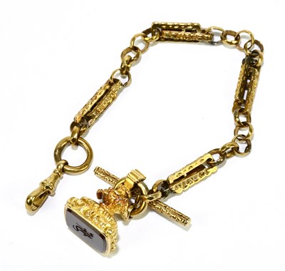 Lot 1840 - A gilt metal Albert chain, with textured...