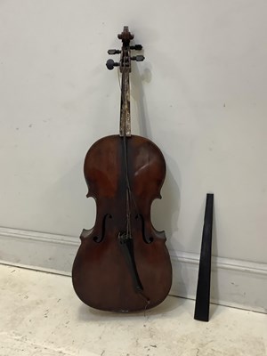 Lot 1367 - A full size cello in need of restoration, the...
