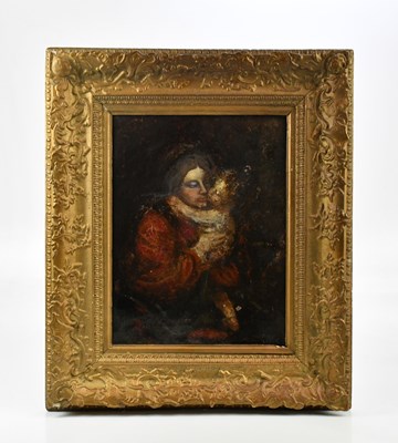 Lot 1106 - UNATTRIBUTED; oil on board, mother and child,...
