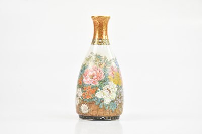 Lot 1668 - A Japanese sake bottle, painted with lotus...