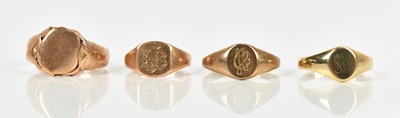 Lot 2451 - Two 9ct yellow gold signet rings, the larger...