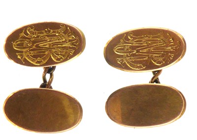 Lot 1200 - A pair of vintage 9ct gold oval cufflinks,...