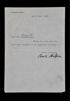 Lot 324 - CHARLIE CHAPLIN (1889-1977); signed typed...