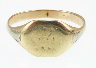 Lot 1081 - A vintage yellow gold signet ring with faded...