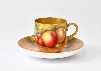 Lot 136 - ROYAL WORCESTER; a hand painted coffee cup,...