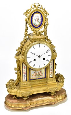 Lot 1470 - A 19th century French ormolu and porcelain mantel clock