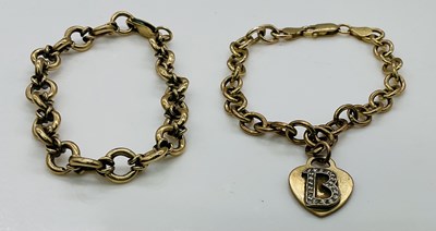 Lot 1080 - Two 9ct gold bracelets (both 19cm), combined...