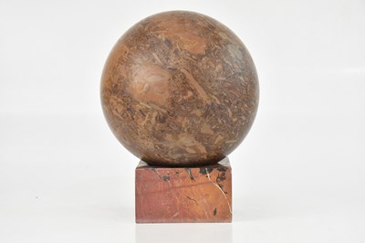 Lot 1033 - A large marble sphere, on plinth base, height...
