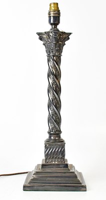 Lot 68 - A silver-plated Corinthian column table lamp,...