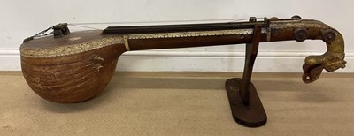 Lot 2331 - An Indian sitar, with bone detail and...