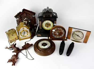 Lot 114 - Six clocks to include a Victorian slate mantel...
