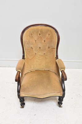 Lot 1214 - A Victorian spoonback elbow chair, upholstered...